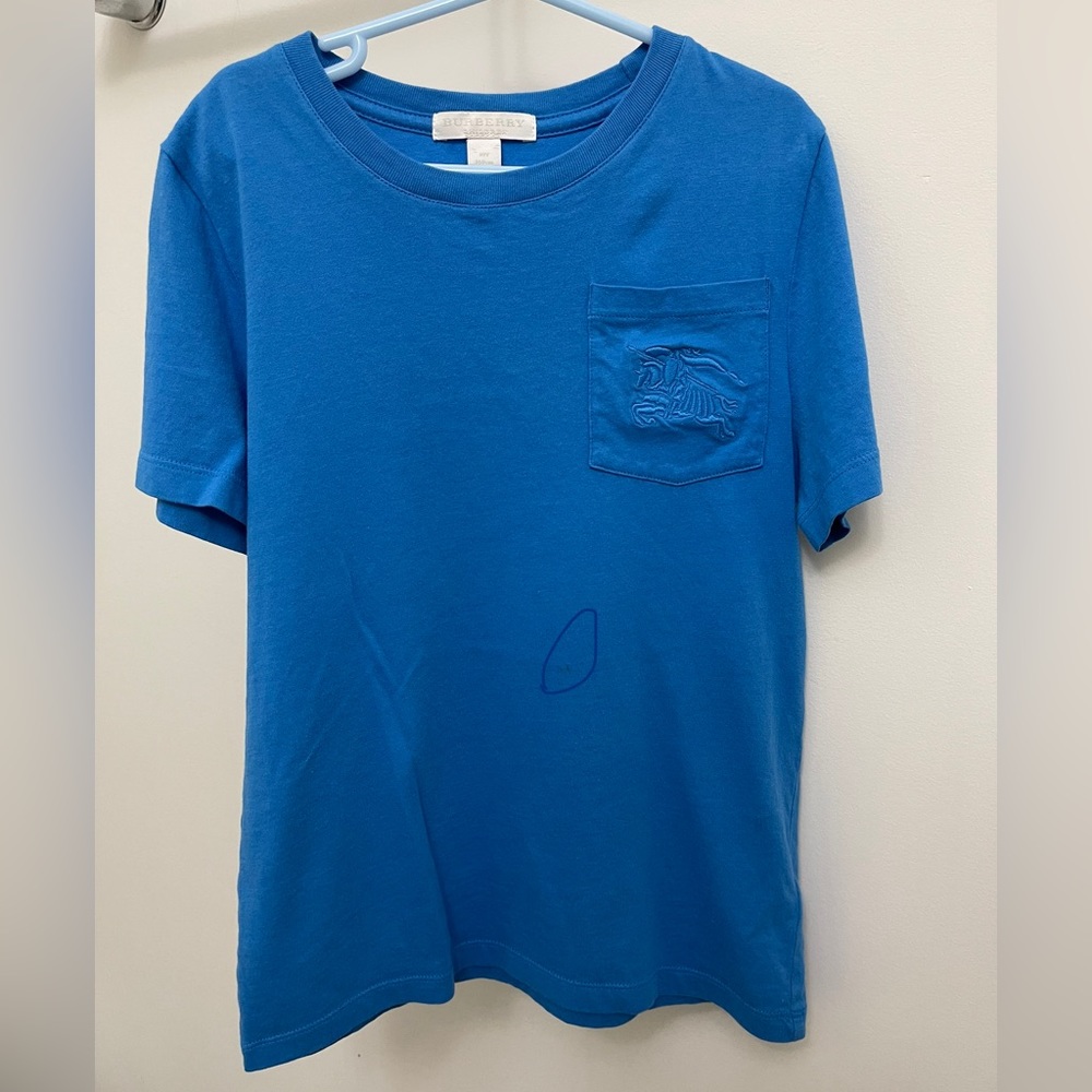 Burberry Blue T Shirt with Logo Pocket (Unisex) Size 10Y